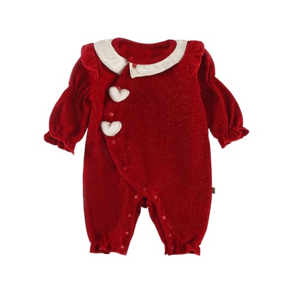 Baby Girl Red Velvet Heart Romper