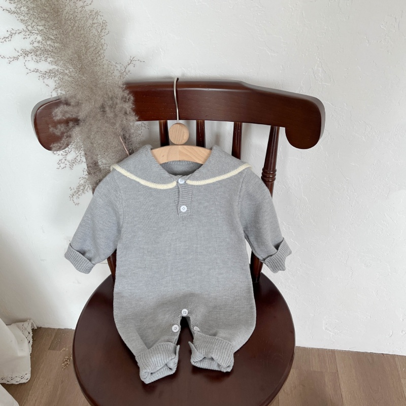 Baby Boy/Girl Knitted Navy Collar Long Sleeve Bodysuit 