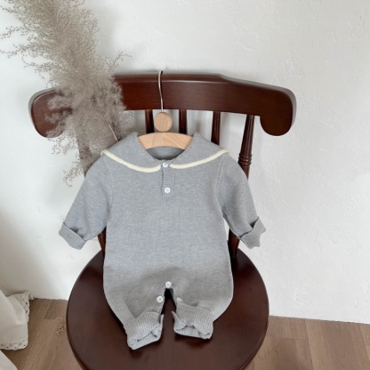 Baby Boy/Girl Knitted Navy Collar Long Sleeve Bodysuit 