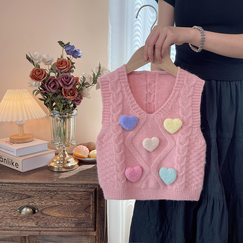 3pcs Baby Girl Cute Long Sleeve Heart Sweater Set
