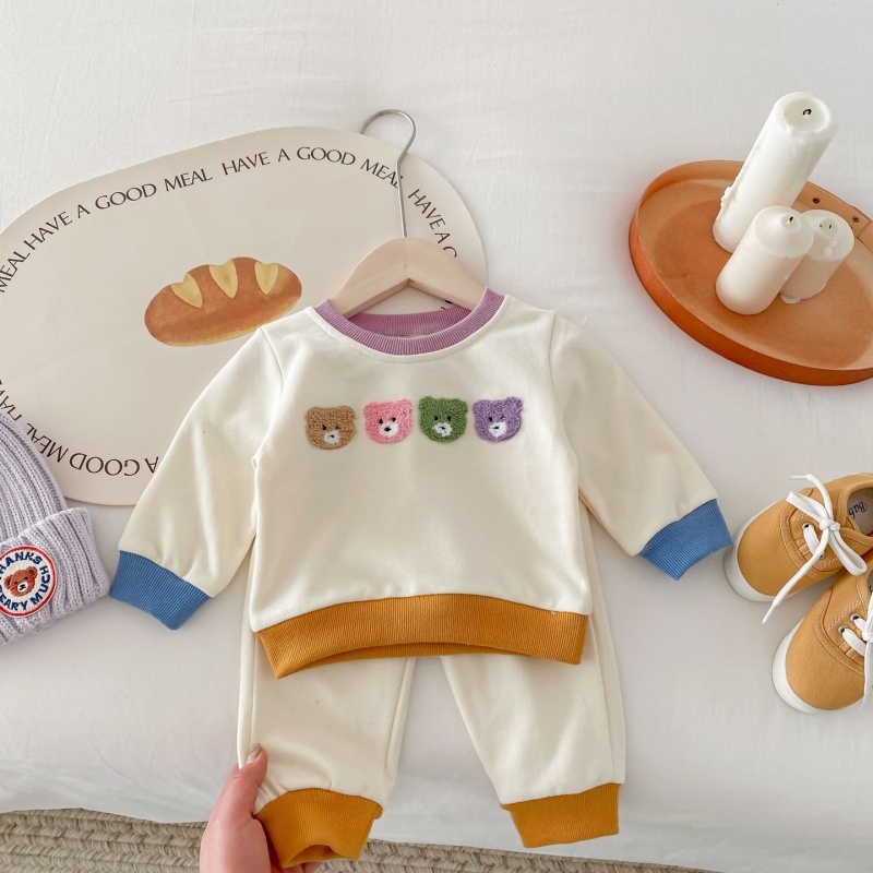 2pcs Baby Girl/Boy Four Colours Bear Casual Sweatshirt Long Sleeve Set