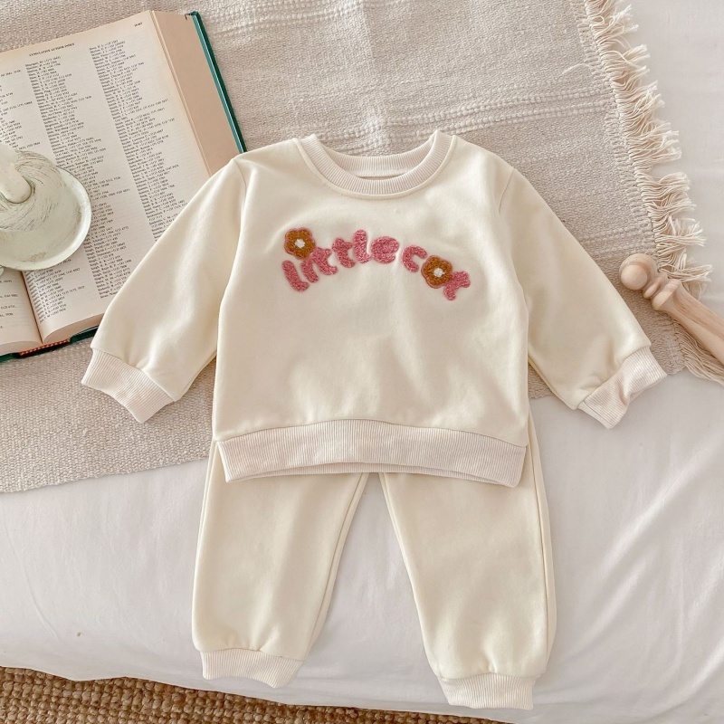 2pcs Baby Girl Flower Letters Long Sleeve Set