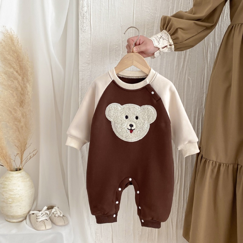 Baby Girl/Boy Colorblocking Bear Long Sleeve Romper