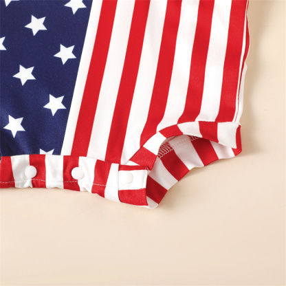 Baby Girl American Independence Day Striped Stars Bodysuit