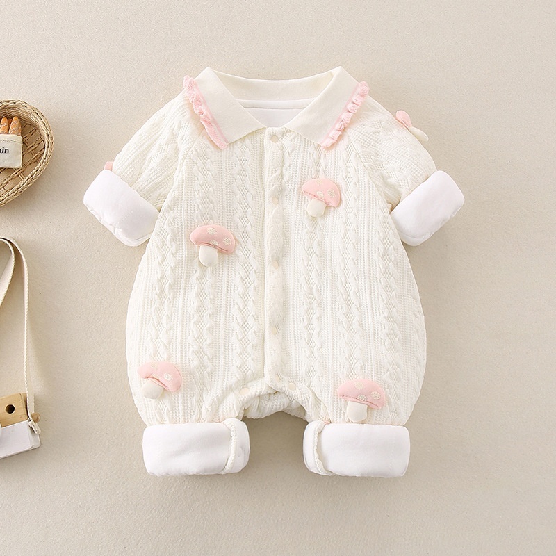 Baby Girl Pink Mushroom Lapel Romper