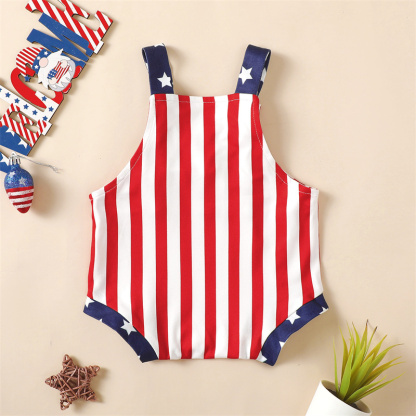 Baby Girl American Independence Day Red Striped Pocket Stars Bodysuit