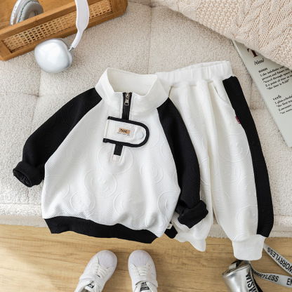 2pcs Baby Boy Long Sleeve Casual Full Print Smile Set