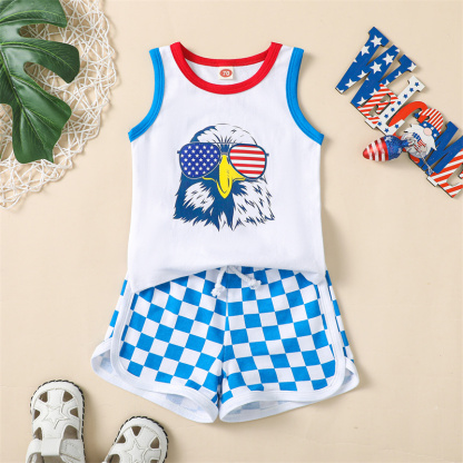 2pcs Baby Boy/Girl Independence Day Eagle Print Sleeveless T-shirt with Pant Set