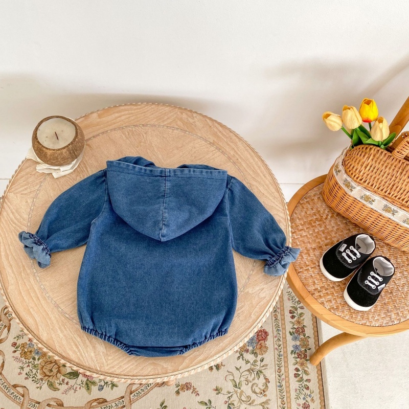 Baby Girl/Boy Cowboy Hooded Double Pocket Long Sleeve Bodysuit