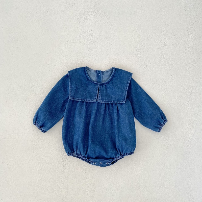 Baby Girl/Boy Denim Collar Long Sleeve Bodysuit+Dress