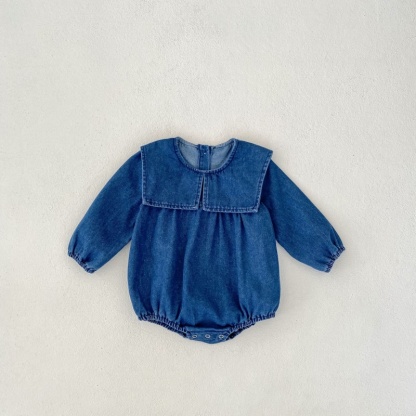 Baby Girl/Boy Denim Collar Long Sleeve Bodysuit+Dress