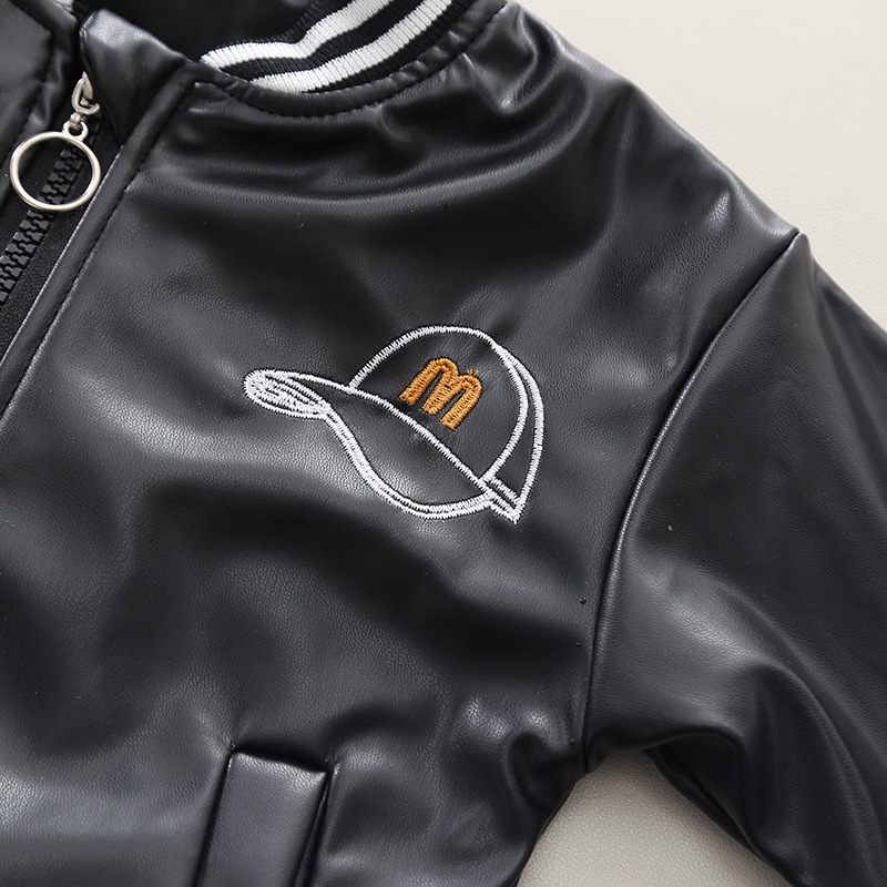 2pcs Baby Boy Leather Baseball Jersey Long Sleeve Set