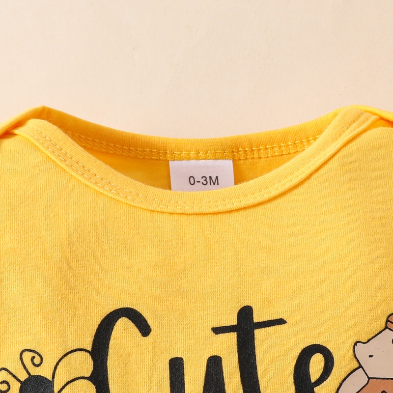 2pcs Baby Girl Cute Little Bee Print Long Sleeve Set With Hairband