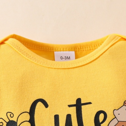 2pcs Baby Girl Cute Little Bee Print Long Sleeve Set With Hairband