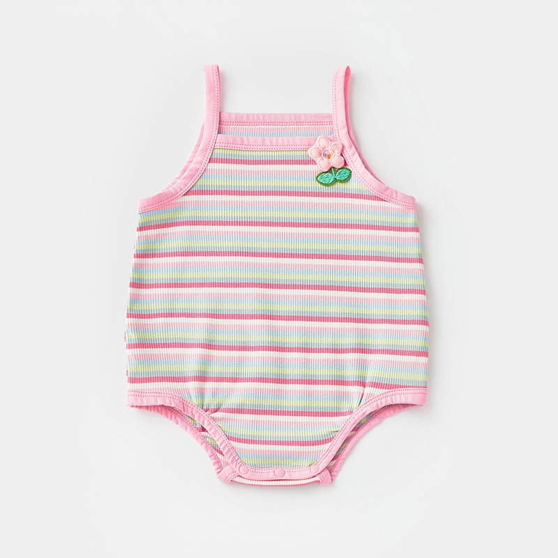 Baby Gir Cute Flower Stripe Sling Sleeveless Bodysuit
