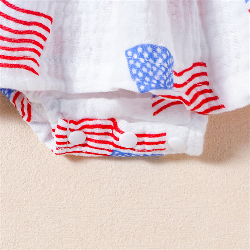 Baby Girl American Independence Day Manchurian Flag Sleeveless Bodysuit