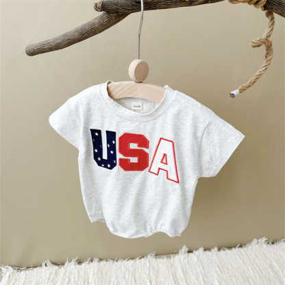 Baby Boy/Girl USA Print Short Sleeve Bodysuit