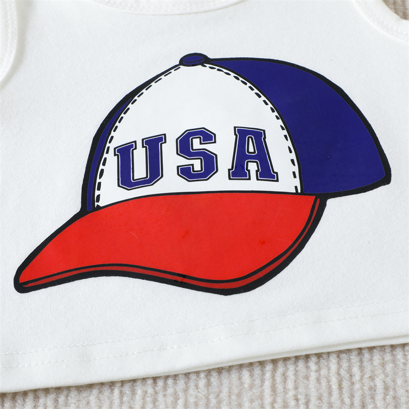 2pcs Baby Boy/Girl Independence Day cap and Letter Print Sleeveless with Pant Set