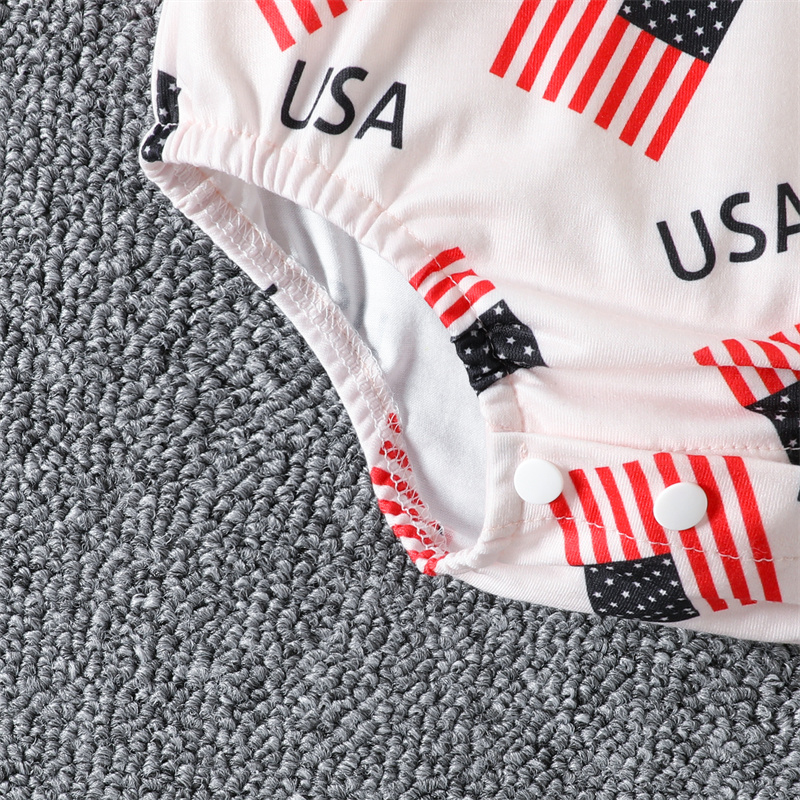 Baby Boy/Girl Independence Day Flag Print Short Sleeve Bodysuit