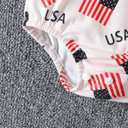 Baby Boy/Girl Independence Day Flag Print Short Sleeve Bodysuit