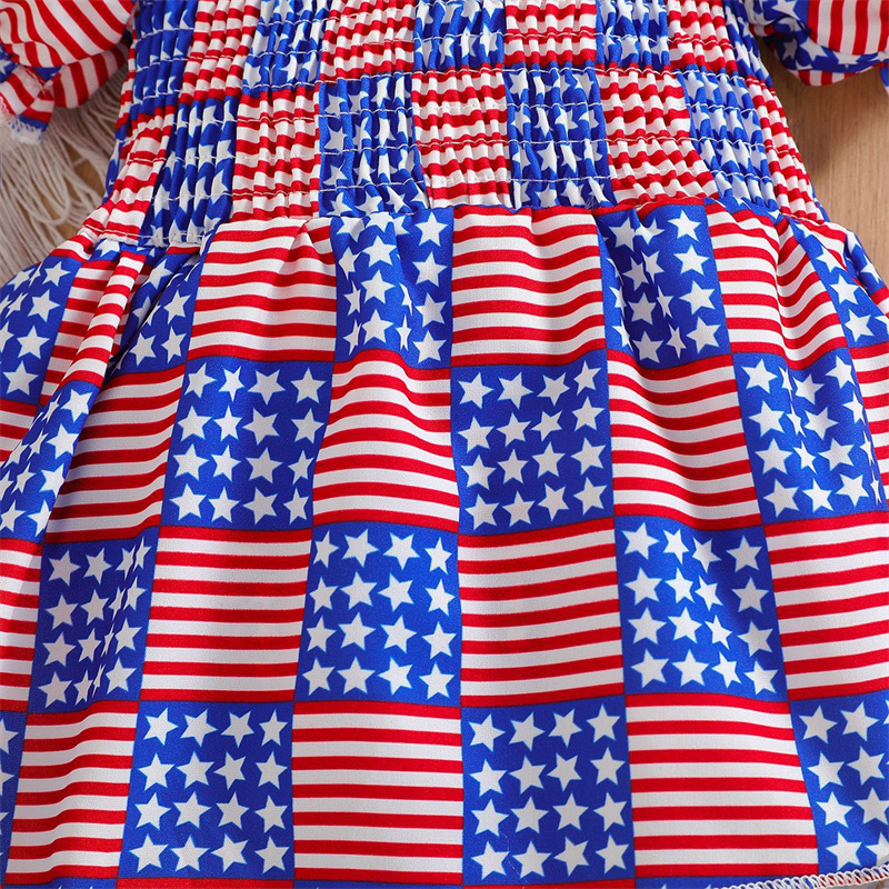 Baby Girl Independence Day Star Grid Short Sleeve Bodysuit with Hairband