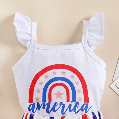 Baby Girl Independence Day Rainbow Stripes Sleeveless Bodysuit+Skirt+ Hairband 3pcs set