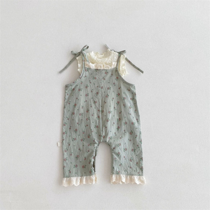 Baby Girl Floral Halter Back Pants Sleeveless Romper+T-shirt 2pcs set
