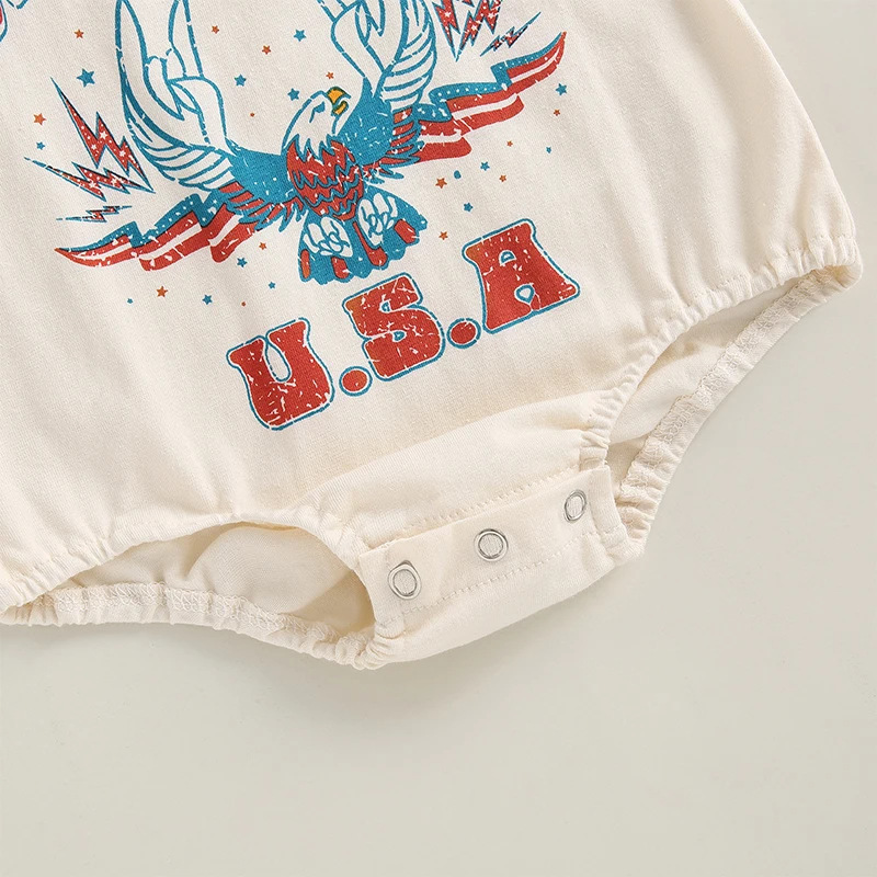 Baby Boy/Girl Independence Day USA Alphabet Eagle Print Short Sleeve Bodysuit