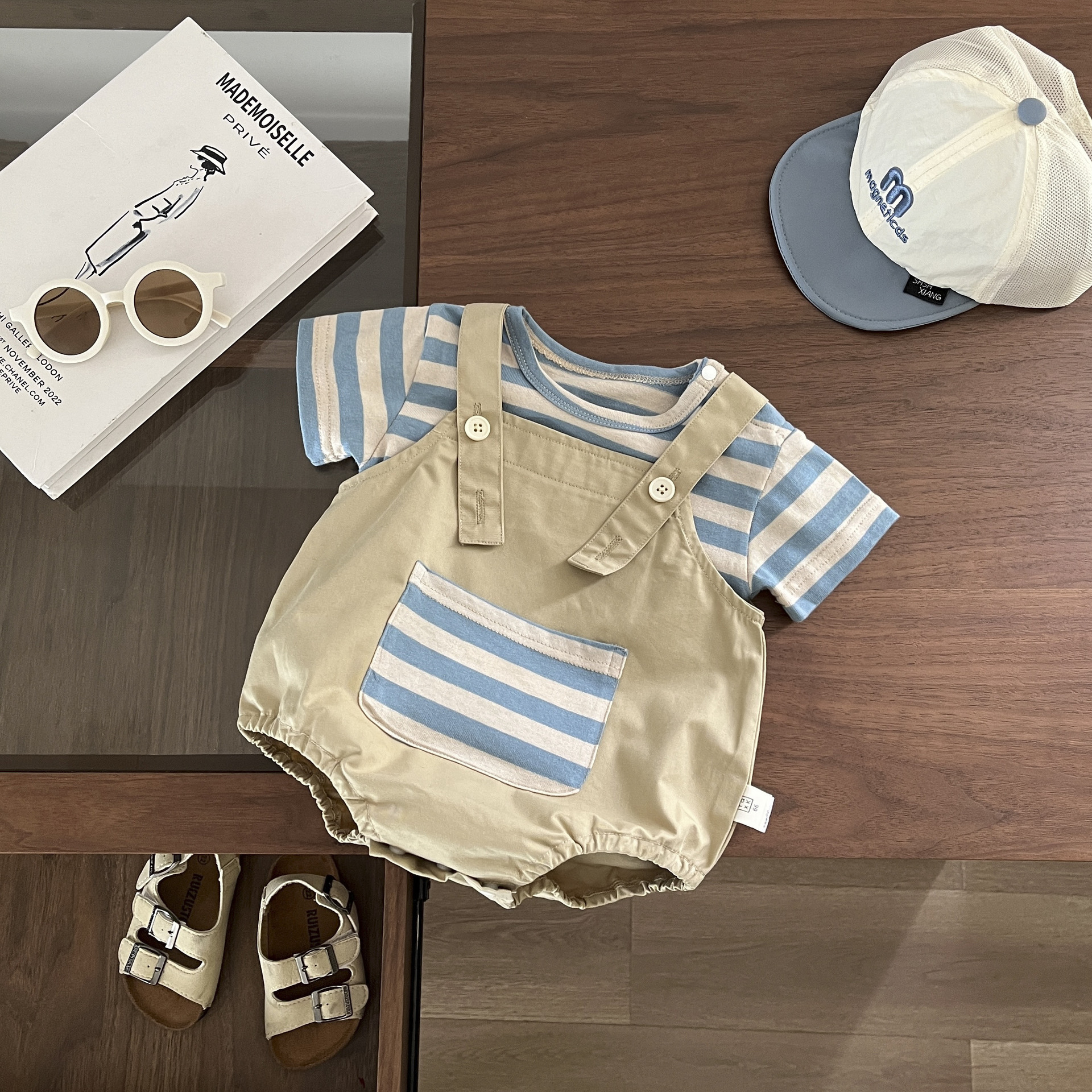 Baby Boy Two-pieces Sling-back Streak Romper