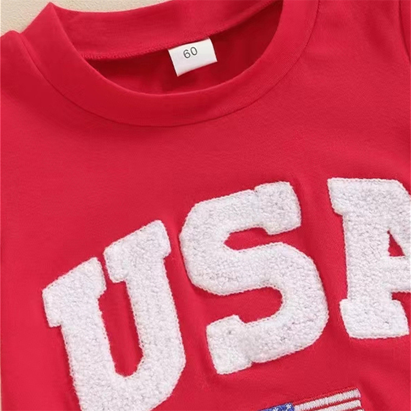 Baby Boys Embroidered Independence Day Alphabet USA Short Sleeve Rromper