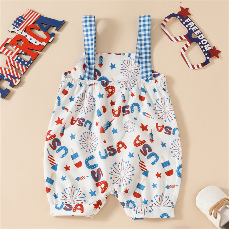 Baby Girl Independence Day Monogram Fireworks Sling Sleeveless Bodysuit
