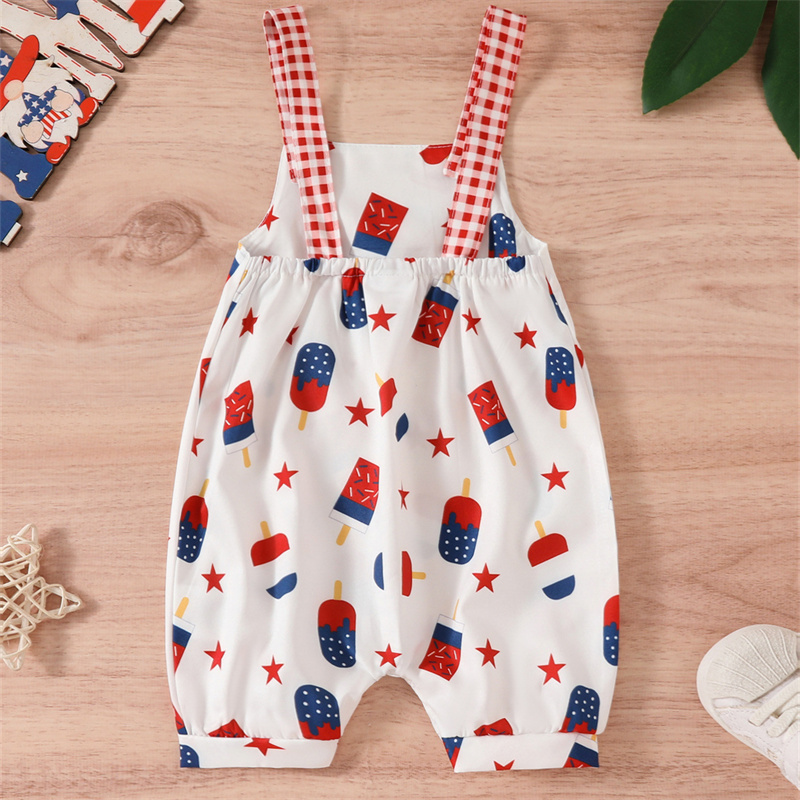 Baby Girl Independence Day Flower/Ice-cream/Star Sling Sleeveless Bodysuit