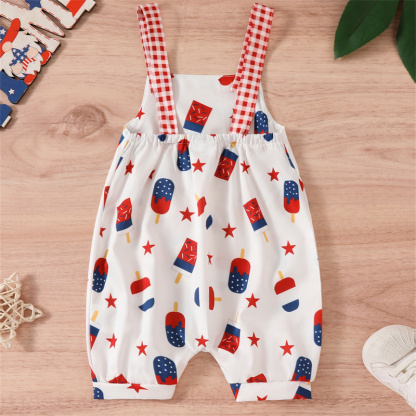 Baby Girl Independence Day Flower/Ice-cream/Star Sling Sleeveless Bodysuit