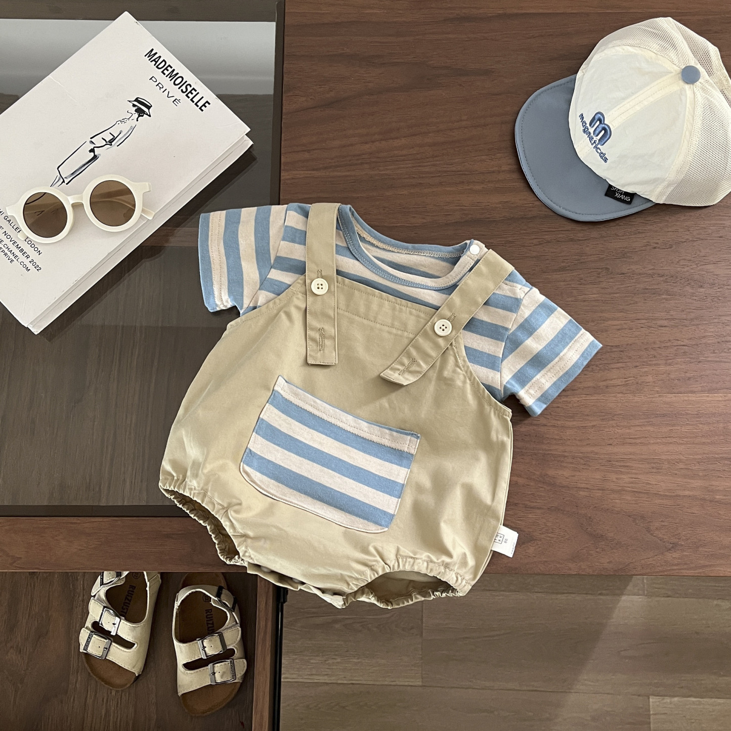 Baby Boy Two-pieces Sling-back Streak Romper