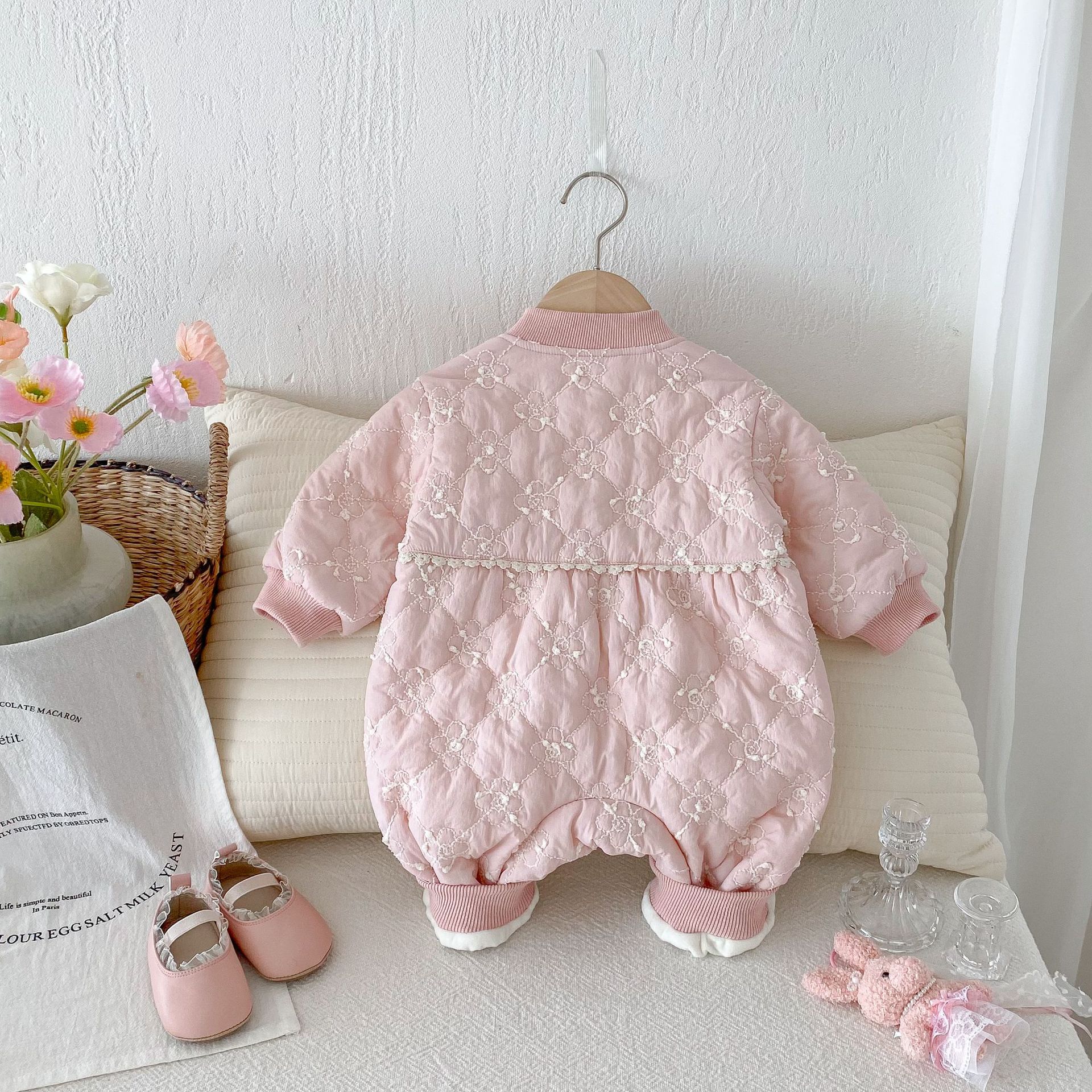 Baby Pink Bow Tie Padded Romper