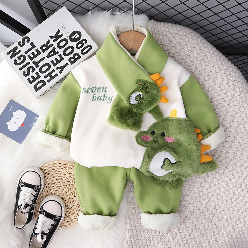 2pcs Baby Boy/Girl Thickened Padded Scarf Dinosaur Set