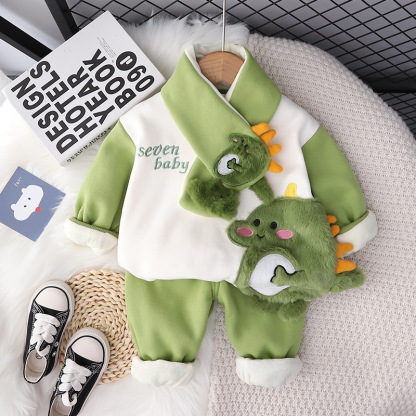 2pcs Baby Boy/Girl Thickened Padded Scarf Dinosaur Set