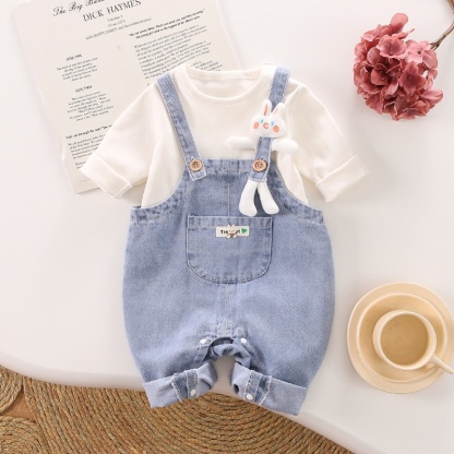 2pcs Baby Boy/Girl Cute Bear Bunny Denim Long Sleeve Romper Set