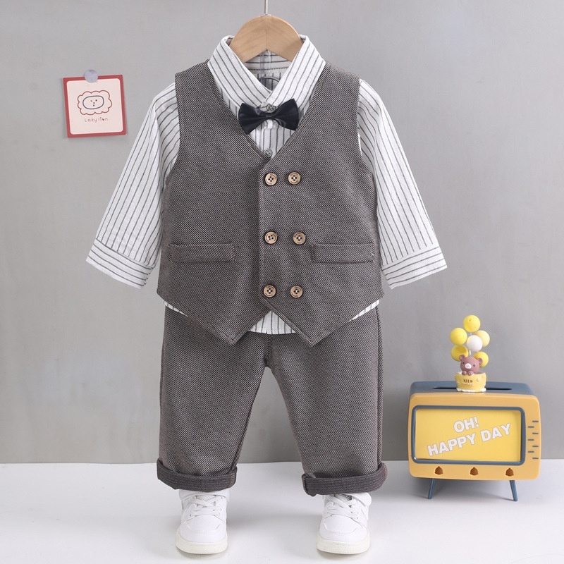 3pcs Baby Boy Bow Tie Vest Suit