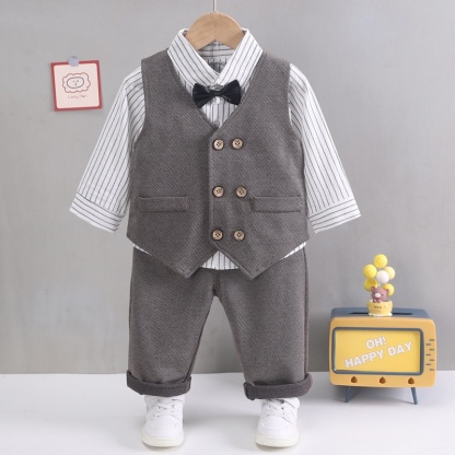 3pcs Baby Boy Bow Tie Vest Suit 