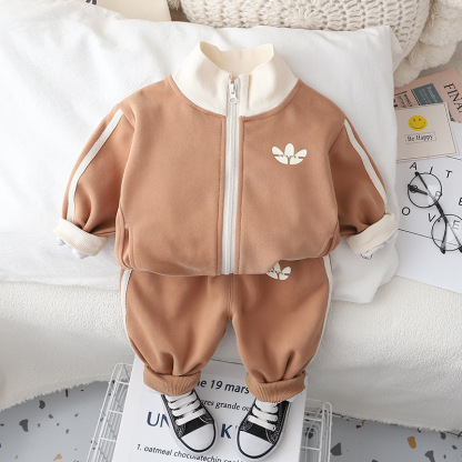 2pcs Baby Boy Cardigan Zip Casual Long Sleeve Set