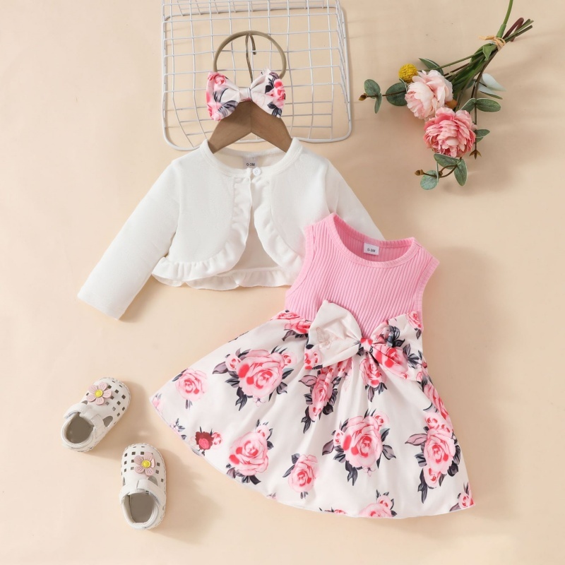 2pcs Baby Girl Plush Jacket Vest Butterfly Dress Set