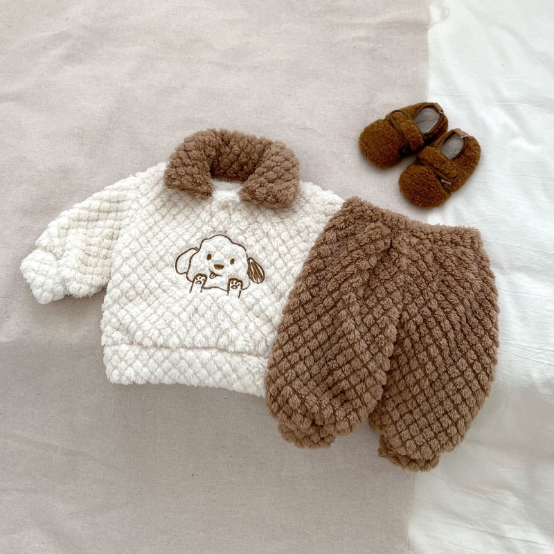 2Pcs Baby Girl/Boy Padded Set Cartoon Embroidery Pullover Sweatshirt Set