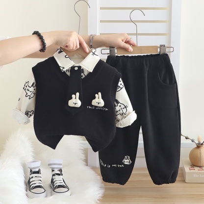 3pcs Baby Girl/Boy Cute Cartoon Thickened Sweater Vest Set