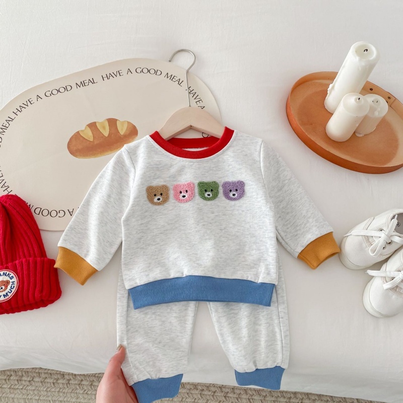 2pcs Baby Girl/Boy Four Colours Bear Casual Sweatshirt Long Sleeve Set