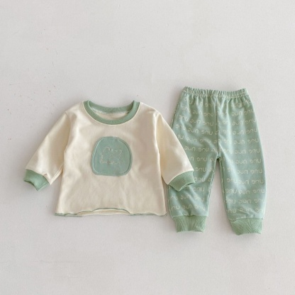 2pcs Baby Girl/Boy Cartoon Bear Sweatshirt Letter Long Sleeve Set