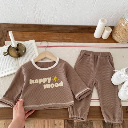 2pcs Baby Girl/Boy WaffleLetter Long Sleeve Set