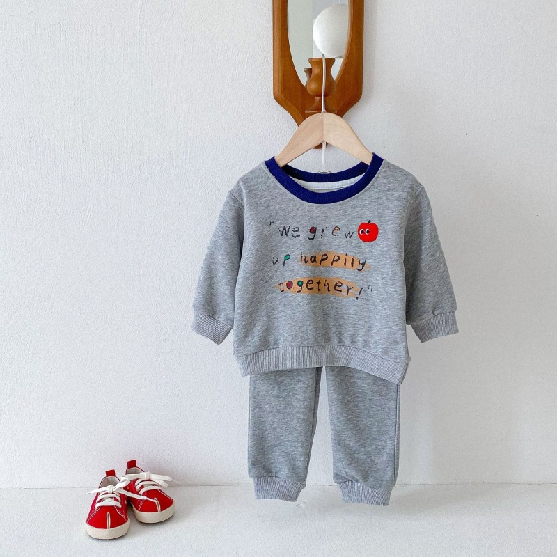 2pcs Baby Girl/Boy Apple Letters Long Sleeve Set
