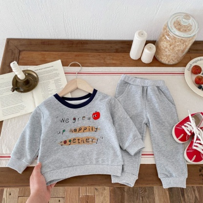 2pcs Baby Girl/Boy Apple Letters Long Sleeve Set