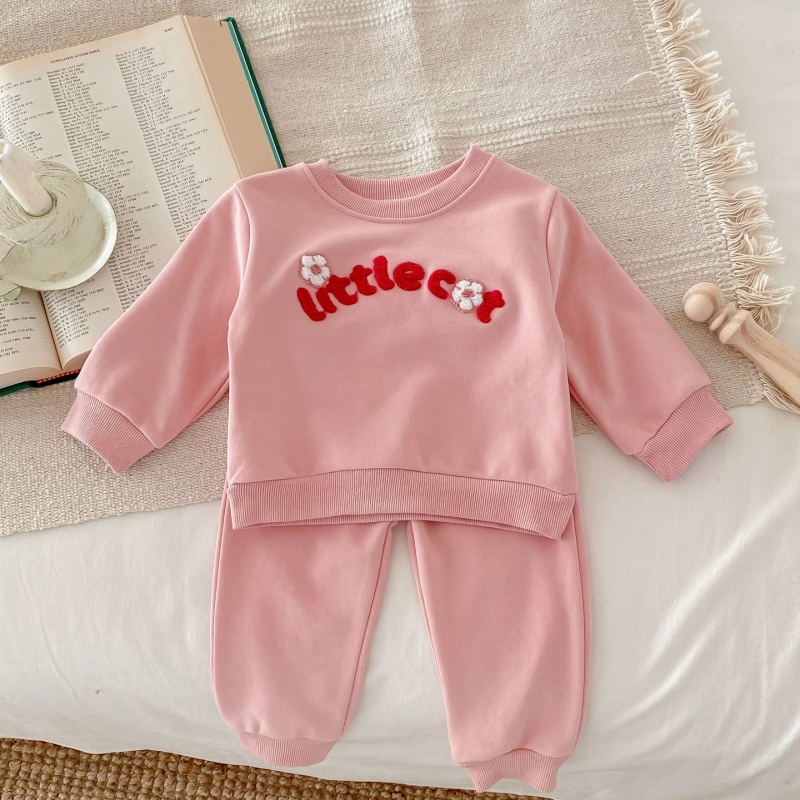 2pcs Baby Girl Flower Letters Long Sleeve Set